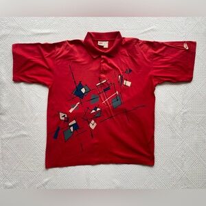 Nike vintage 90s mens polo shirt red unique pattern embroidered logo
